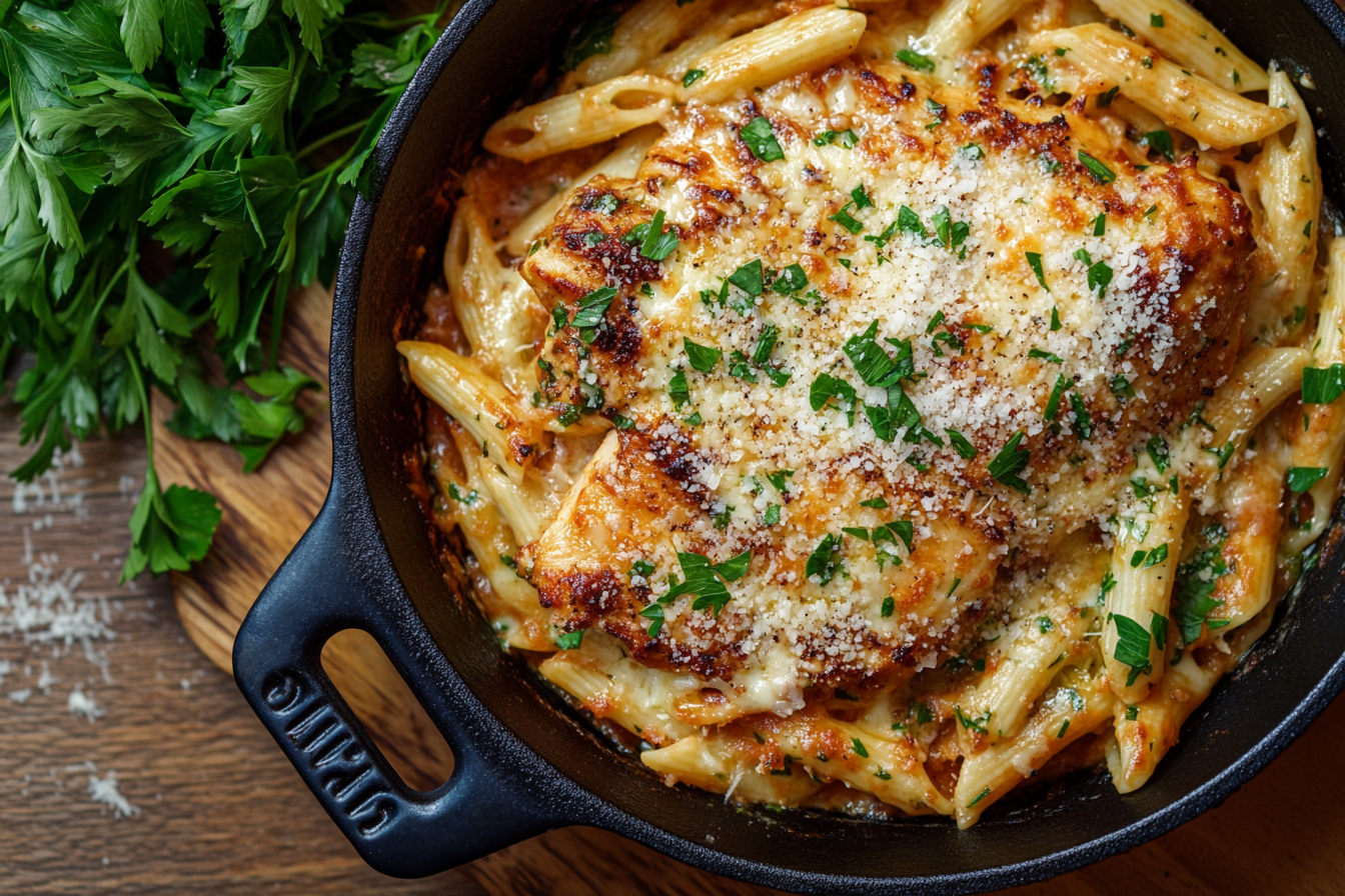 Garlic Parmesan Chicken Pasta dish