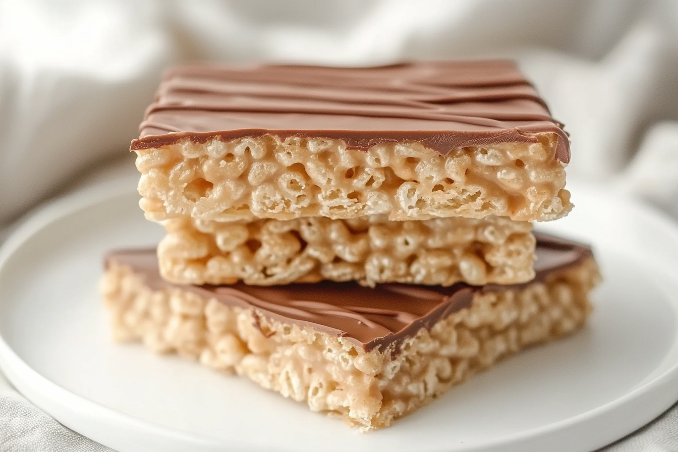 Peanut butter rice crispy treats on a plate