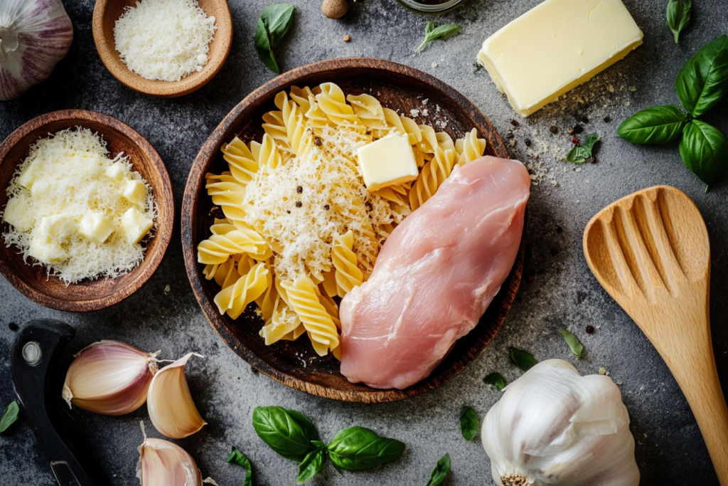Ingredients for Garlic Parmesan Chicken Pasta