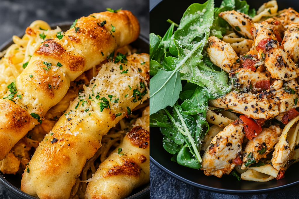 Garlic Bread and Salad with Pasta