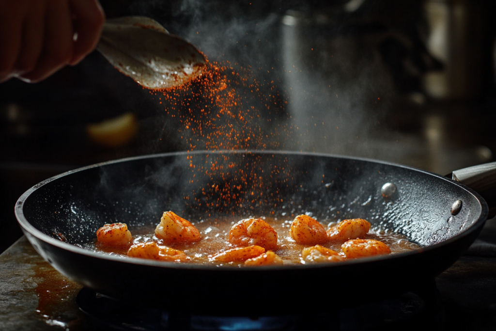 Cooking Cajun Shrimp in a skillet