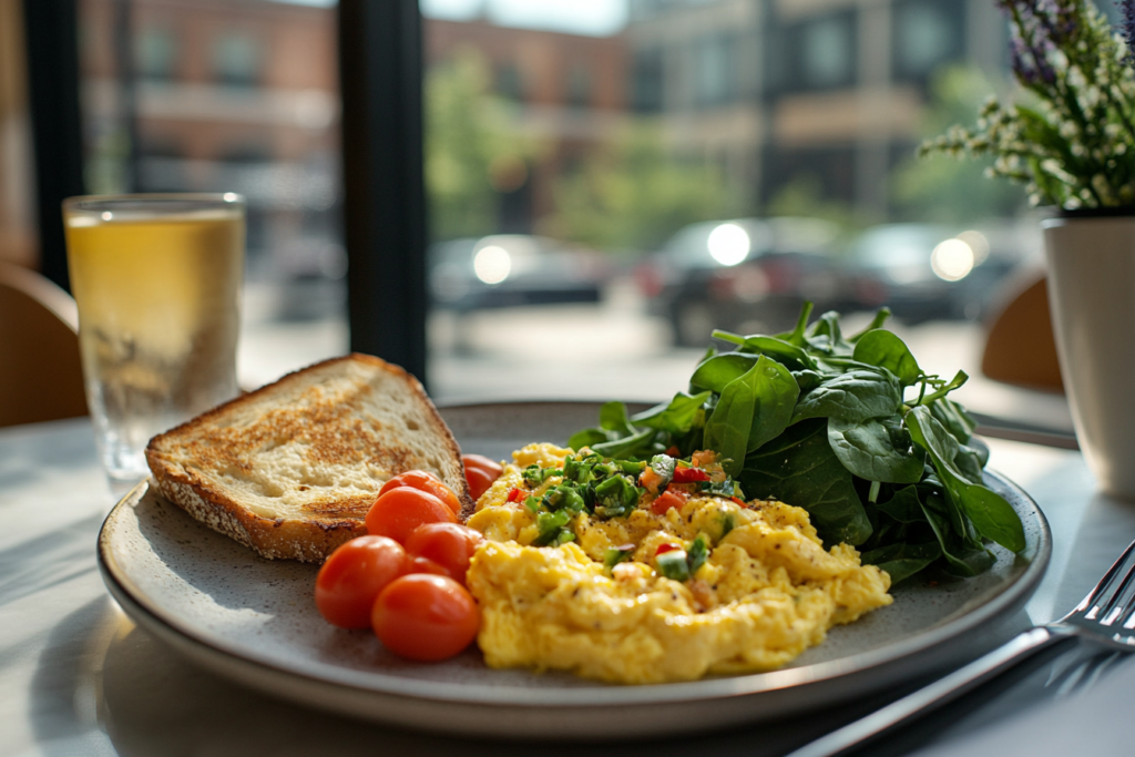 Healthy scrambled eggs serving