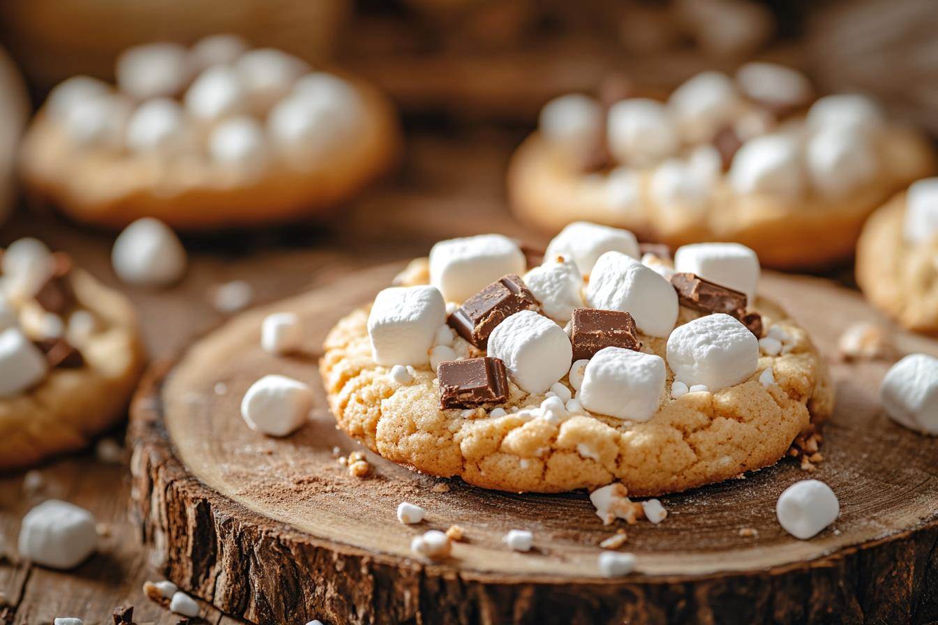 Freshly baked marshmallow cookies with gooey centers.