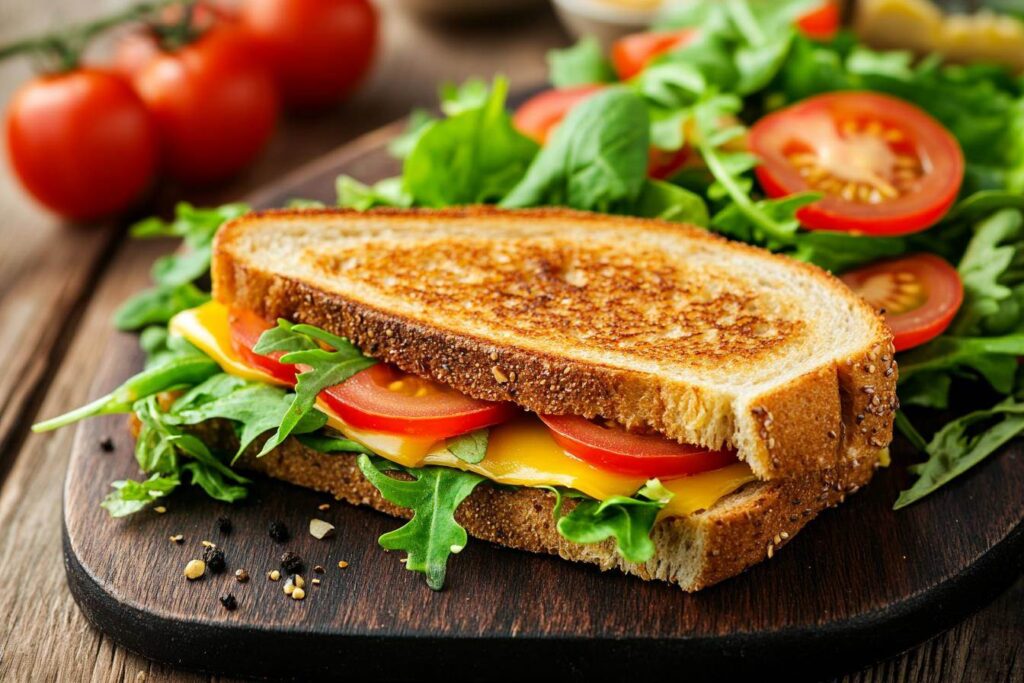 Healthy grilled cheese with veggies