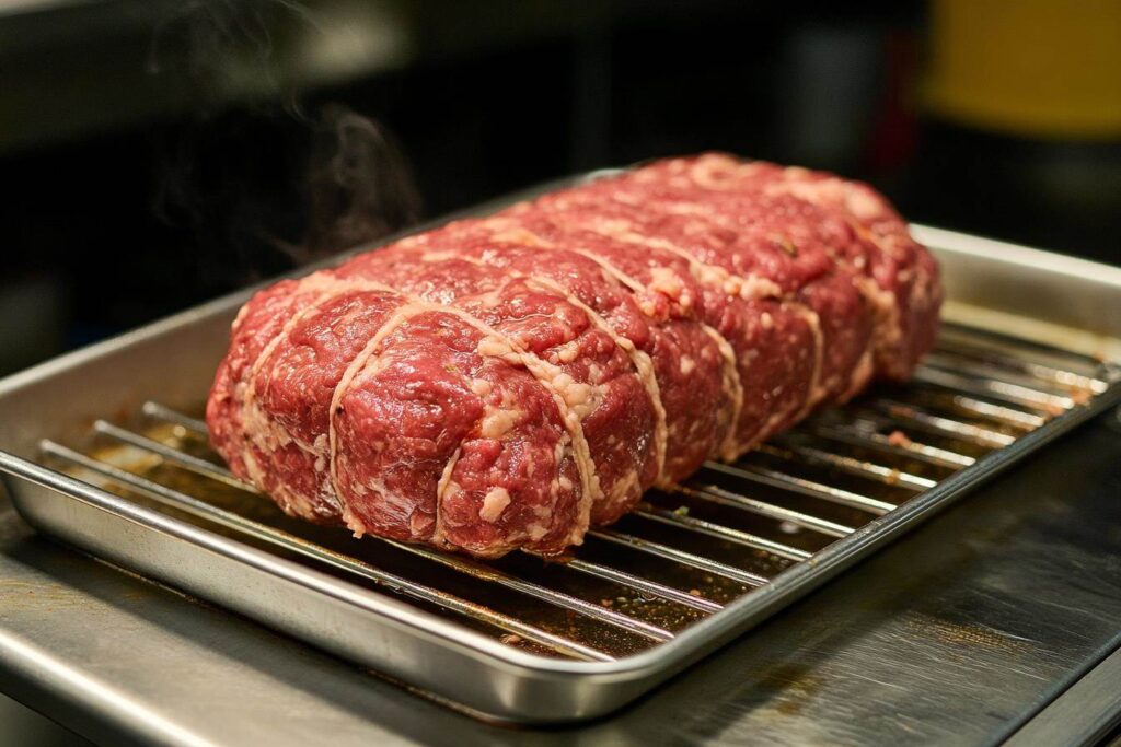 Shaped smoked meatloaf on a smoker tray