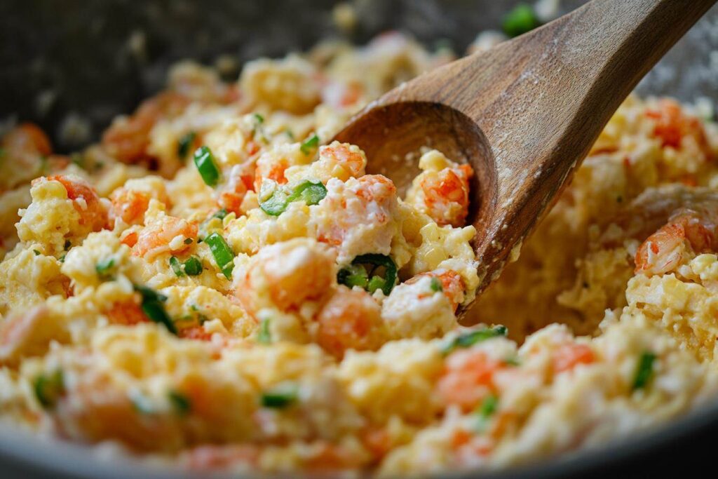 Mixing Crawfish Cornbread Batter