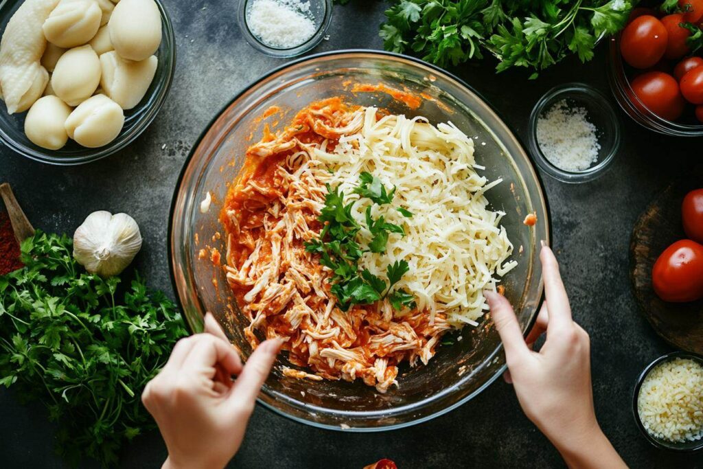 Buffalo Chicken Pasta Bake preparation process