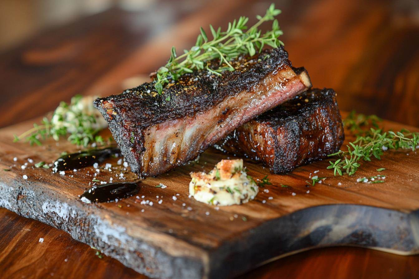 Smoked short ribs served on a board