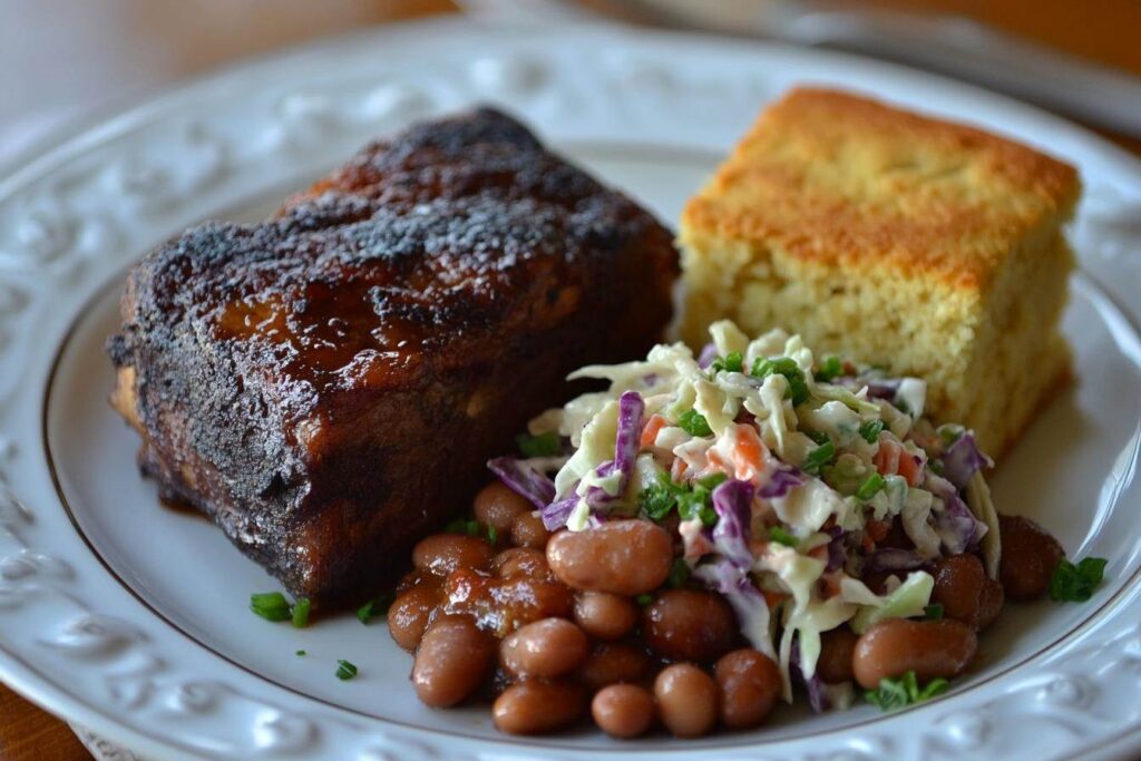 Smoked short ribs with BBQ sides