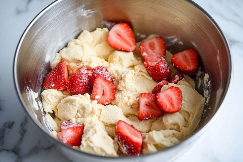 Cookie dough with fresh strawberries