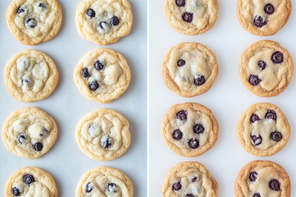 Flat vs. perfectly baked lemon blueberry cookies