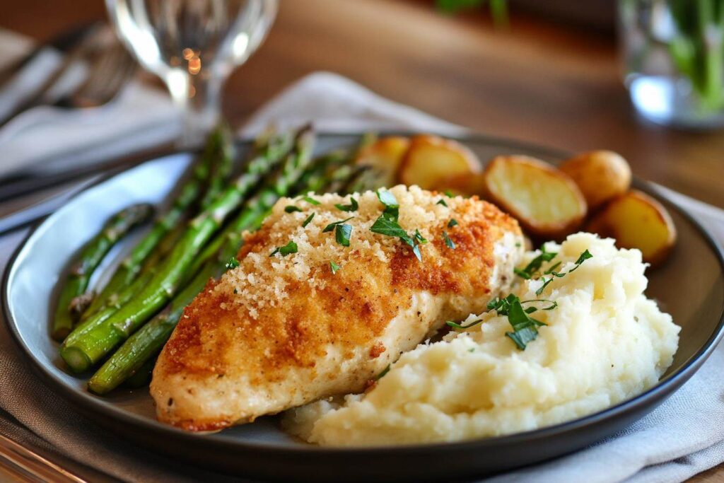 Parmesan Crusted Chicken with Side Dishes