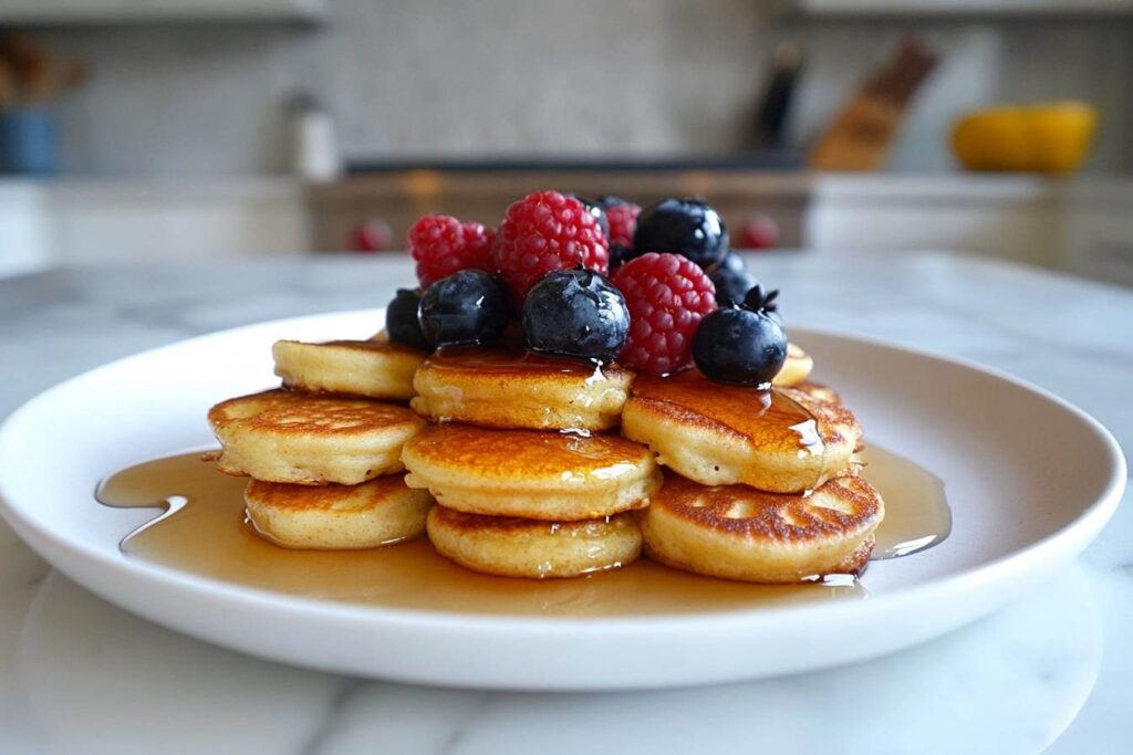 Mini Pancakes with syrup and berries