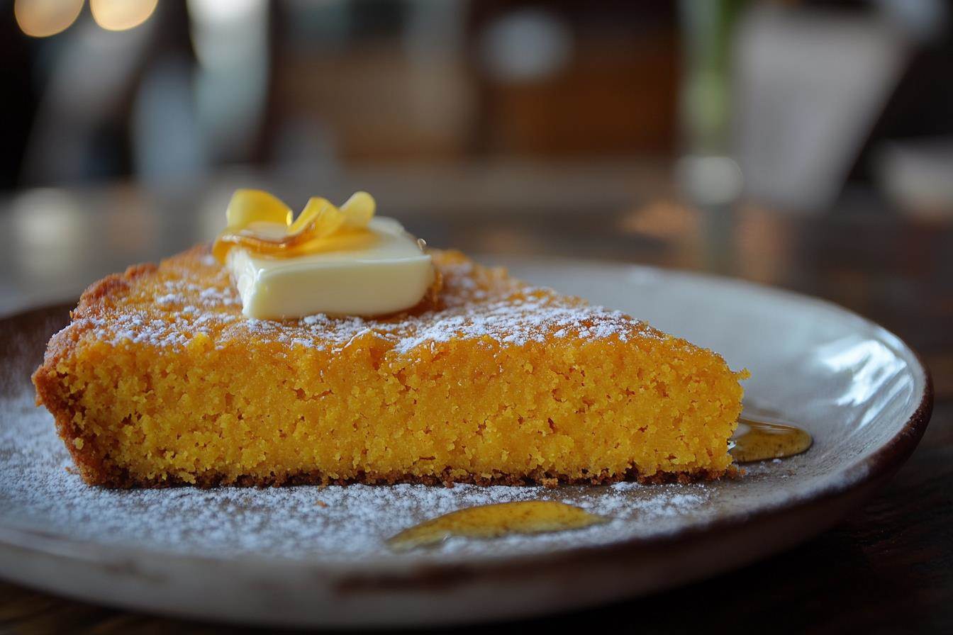 Sweet potato cornbread on table