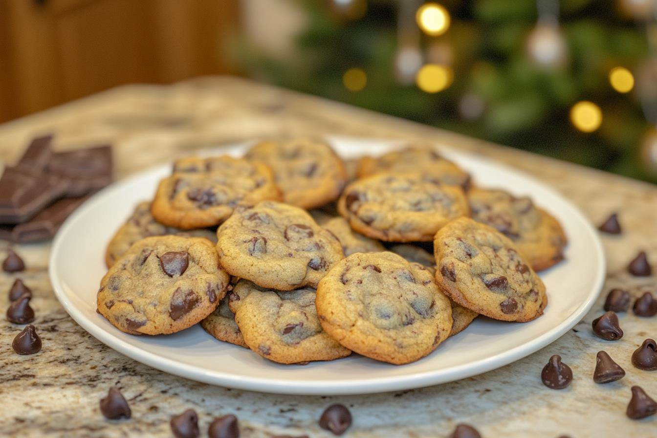 Mini chocolate chip cookies on a plate