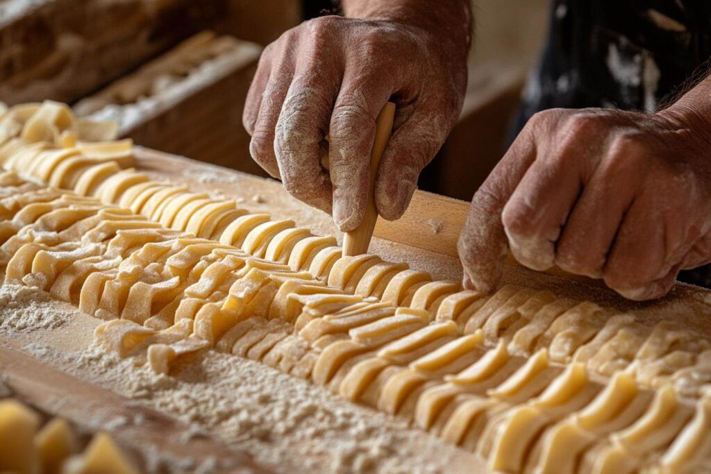 Shaping garganelli pasta