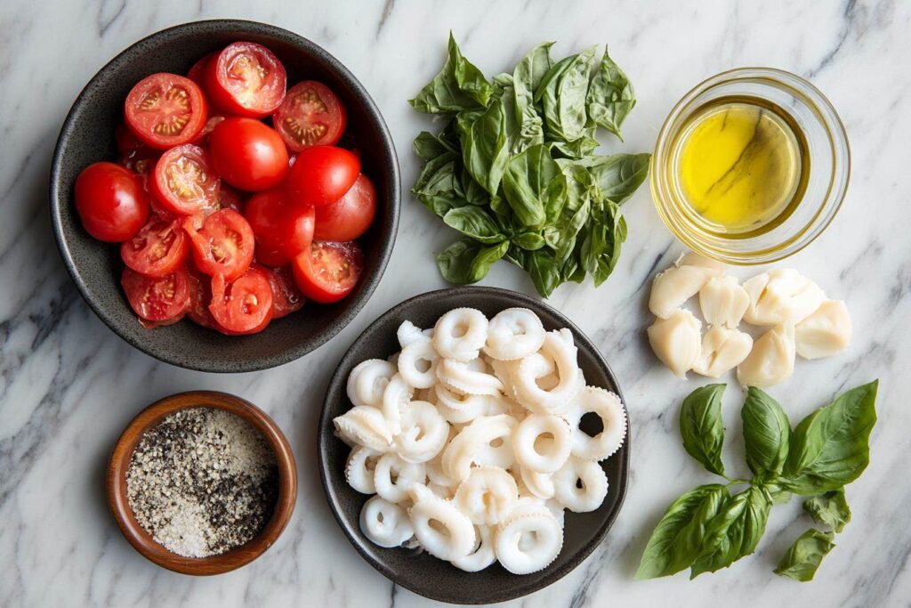 Traditional calamarata ingredients