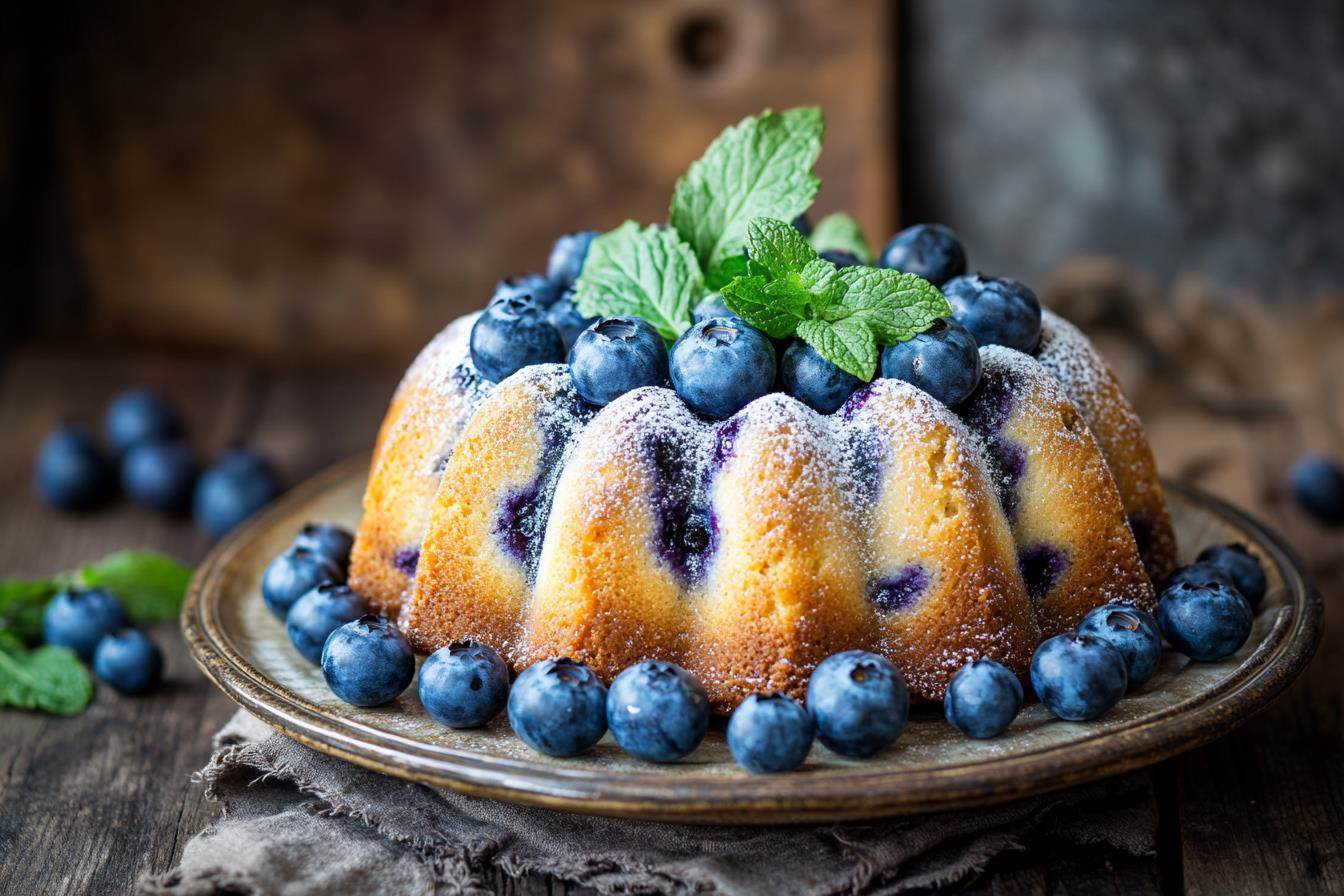 Blueberry pound cake on a plate