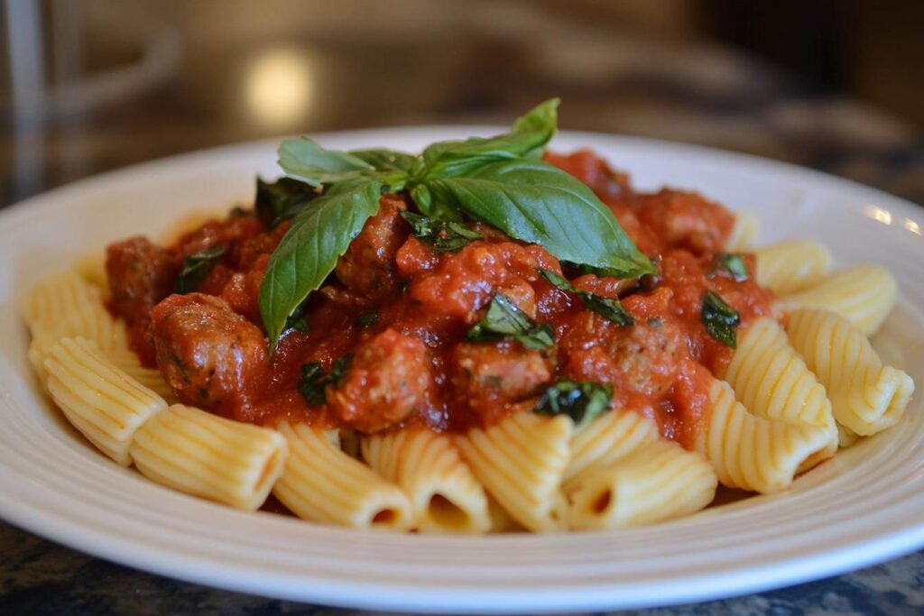 Garganelli pasta with sausage