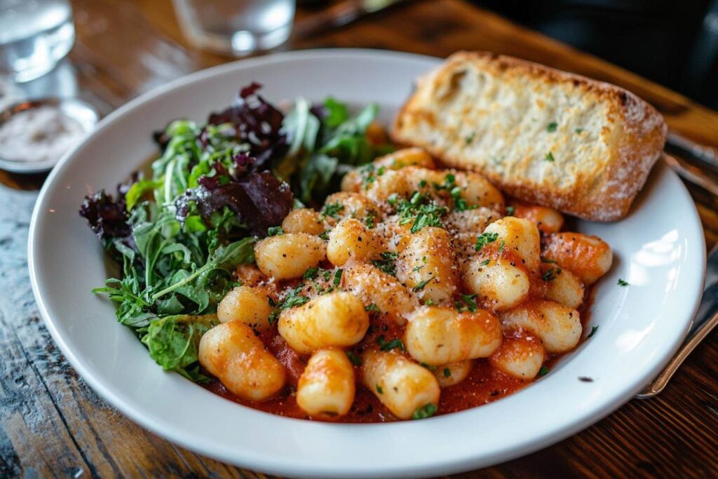 Served Gnocchi alla Sorrentina with side dishes