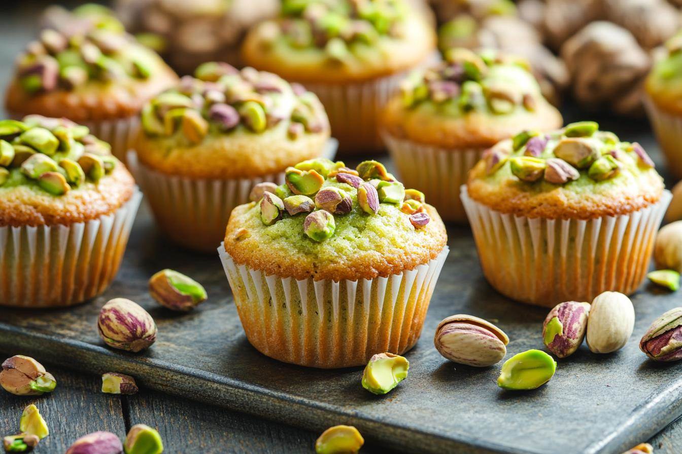 Pistachio muffins on a tray