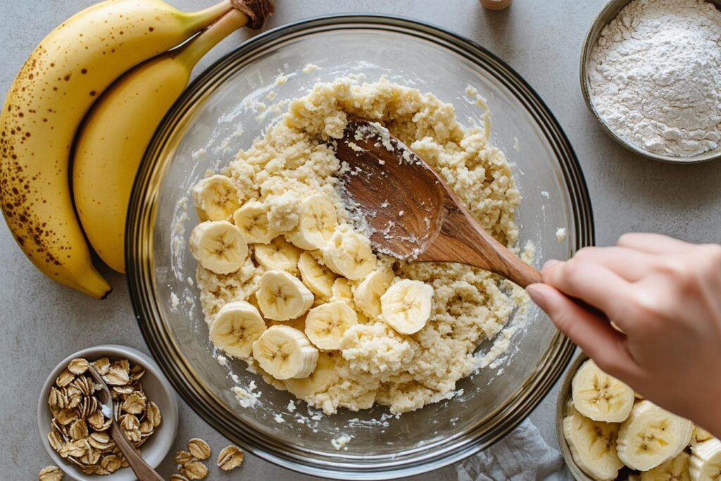 Mixing banana bread batter