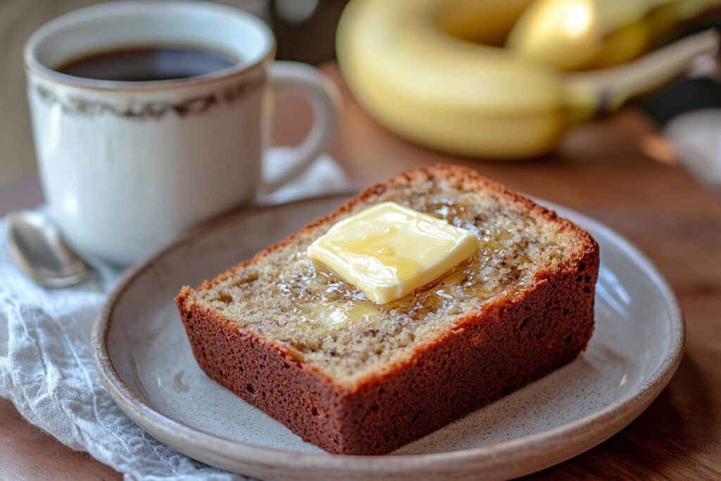 Sliced banana bread with toppings