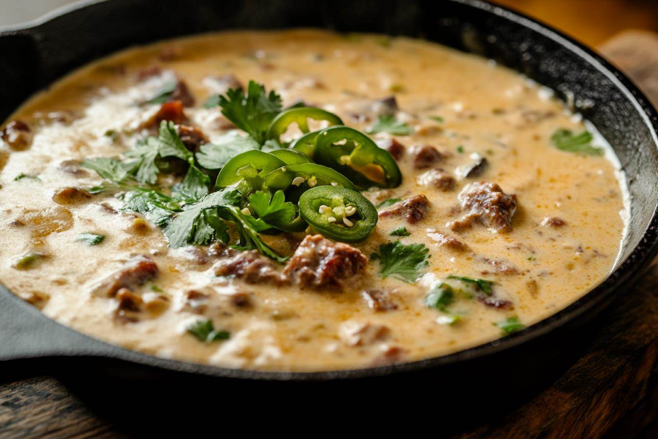 Smoked Queso Recipe in a Cast-Iron Pan