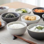 Traditional Korean breakfast table