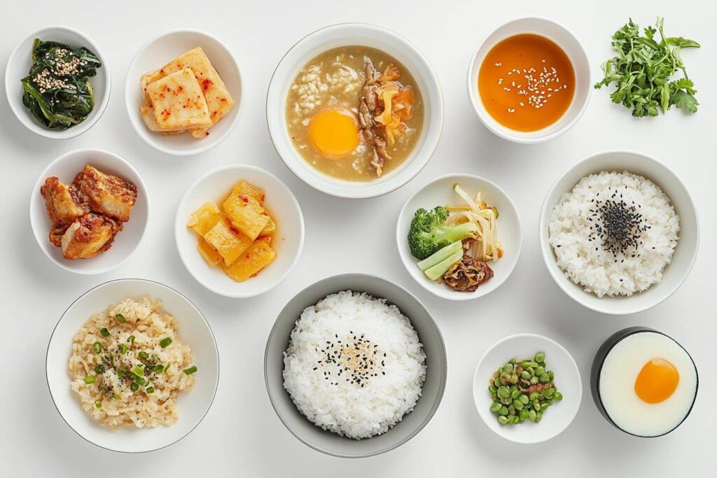 Classic traditional Korean morning meal dishes